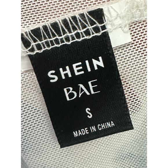 Shein Bae white blue tie dye long sleeves sheer top size Small - Picture 10 of 10